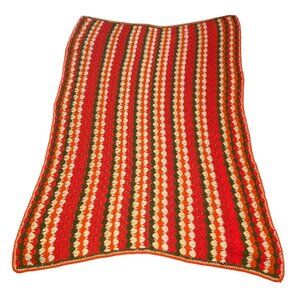 Vintage Handmade Crochet Afghan Blanket Throw Vibrant Multicolor Stripes 70x47"